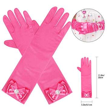 Princess Dress Up Party Accessories for Princess Costume Gloves Tiara Wand Necklace Earrings Bracelet and Ring Gift Set 9pcs (Rose, Set of 7, 9pcs)