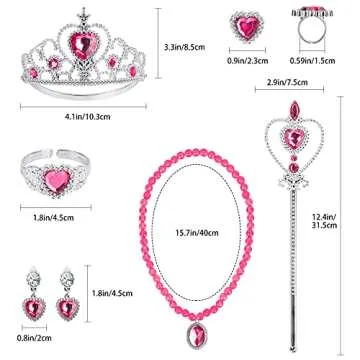 Princess Dress Up Party Accessories for Princess Costume Gloves Tiara Wand Necklace Earrings Bracelet and Ring Gift Set 9pcs (Rose, Set of 7, 9pcs)