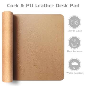 Aothia Dual-Sided Desk Pad - Leather Desk Mat, Natural Cork Desk Pad Protector, Large Mouse Pad for ...