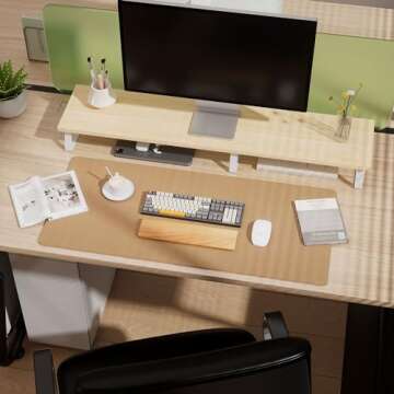 Aothia Dual-Sided Desk Pad - Leather Desk Mat, Natural Cork Desk Pad Protector, Large Mouse Pad for Desk, Waterproof Desk Blotter Pad, Desk Writing Pad for Office Work/Home, Apricot(35.4" x 15.7")