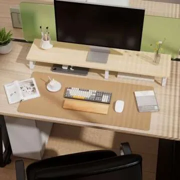 Aothia Dual-Sided Desk Pad - Leather Desk Mat, Natural Cork Desk Pad Protector, Large Mouse Pad for Desk, Waterproof Desk Blotter Pad, Desk Writing Pad for Office Work/Home, Apricot(35.4" x 15.7")