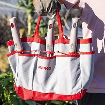 NEIKO 61090A 8 Pc Garden Tool Set, Heavy Duty Gardening Tool Set for Home Garden Planting, Includes Gardening Tool Set Bag for Gardening, Hand Gardening Tools for Women and Men, Gardening Tool Kit,Grey and Red