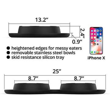 TRIPLE TREE Large Dog Bowls, with 2X 51 OZ Stainless Steel Pet Bowls for Food and Water,No Spill/Non-Skid Silicone Mat, for Feeding Dogs Cats and Pets