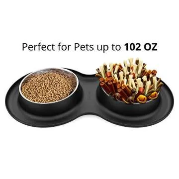 TRIPLE TREE Large Dog Bowls, with 2X 51 OZ Stainless Steel Pet Bowls for Food and Water,No Spill/Non-Skid Silicone Mat, for Feeding Dogs Cats and Pets
