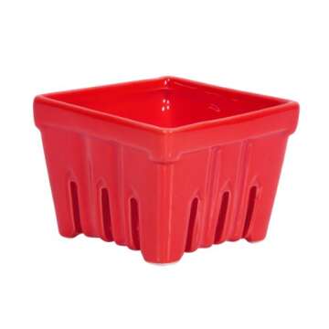 Home Essential Bright Red Ceramic Berry Basket - Container Holder, Vented, Summer Picking, Produce S...