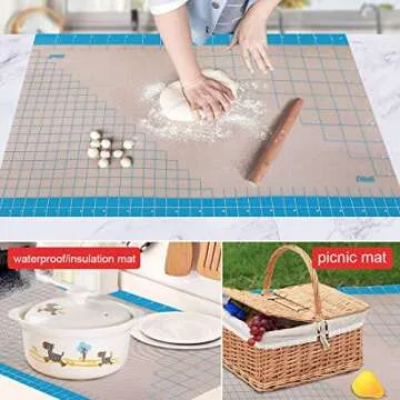 36x24 inch XXL Silicone Baking Mat Extra Large Pastry Fondant Dough Mat Non Stick, Full Stick To Countertop Surface Liner For Rolling Kneading Pie Crust Pizza Cake Bread Cookie Bake Scone Tool