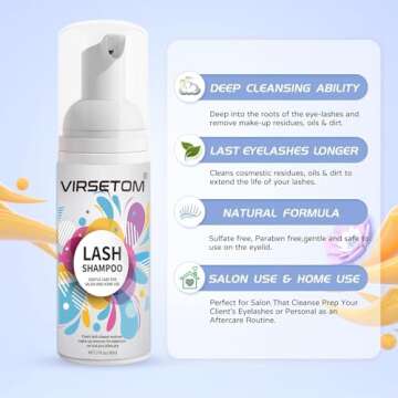 Lash Shampoo for Lash Extensions, Eyelash Extension Cleanser 60ml + Rinse Bottle + Brushes, Lash Bath, Lash Shampoo Kit, Lash Cleaner, Paraben & Sulfate Free, Salon and Home Use