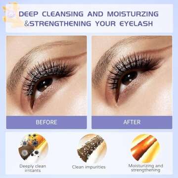 Lash Shampoo for Lash Extensions, Eyelash Extension Cleanser 60ml + Rinse Bottle + Brushes, Lash Bath, Lash Shampoo Kit, Lash Cleaner, Paraben & Sulfate Free, Salon and Home Use