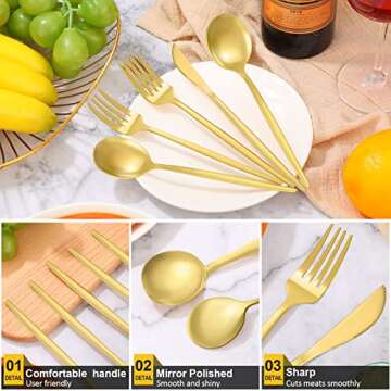Lanties 90 Pcs Gold Silverware Set, 18 Set Gold Flatware Cutlery for 5 Golden Stainless Steel Utensi...