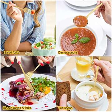 Lanties 90 Pcs Gold Silverware Set, 18 Set Gold Flatware Cutlery for 5 Golden Stainless Steel Utensils Includes Forks Knives and Spoons for Kitchen Restaurant Home(Gold Handle)