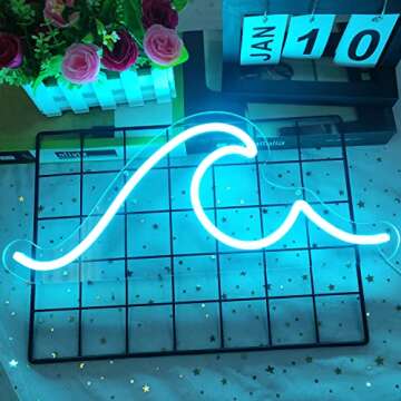 Ajoyferris Wave Neon Sign For Wall Decor Dimmable Led Neon Wave Sign Night Lights Led Wave Sign Ocea...