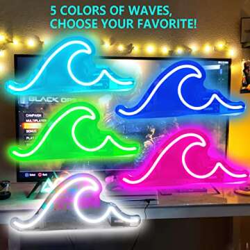 Ajoyferris Wave Neon Sign For Wall Decor Dimmable Led Neon Wave Sign Night Lights Led Wave Sign Ocean Neon Sign for Living Room Bedroom Office Bar Party Christmas Gift(16.5x7inch, Ice Blue)
