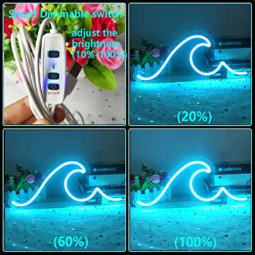 Ajoyferris Wave Neon Sign For Wall Decor Dimmable Led Neon Wave Sign Night Lights Led Wave Sign Ocean Neon Sign for Living Room Bedroom Office Bar Party Christmas Gift(16.5x7inch, Ice Blue)