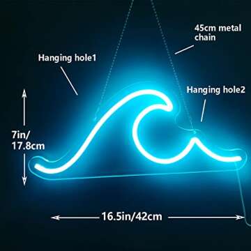 Ajoyferris Wave Neon Sign For Wall Decor Dimmable Led Neon Wave Sign Night Lights Led Wave Sign Ocean Neon Sign for Living Room Bedroom Office Bar Party Christmas Gift(16.5x7inch, Ice Blue)