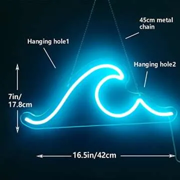Ajoyferris Wave Neon Sign For Wall Decor Dimmable Led Neon Wave Sign Night Lights Led Wave Sign Ocean Neon Sign for Living Room Bedroom Office Bar Party Christmas Gift(16.5x7inch, Ice Blue)