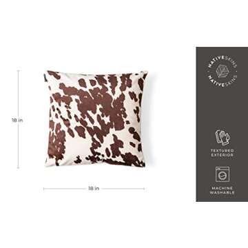NativeSkins Cow Print Throw Pillow (Set of Two) - Faux Cowhide Pillow Cover (18 x 18in) Decorative Farmhouse Western Accent, Cow Print Pillow Covers