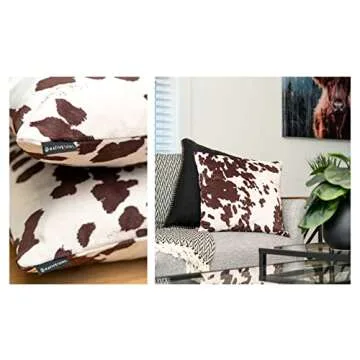 NativeSkins Cow Print Throw Pillow (Set of Two) - Faux Cowhide Pillow Cover (18 x 18in) Decorative Farmhouse Western Accent, Cow Print Pillow Covers