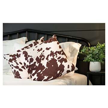 NativeSkins Cow Print Throw Pillow (Set of Two) - Faux Cowhide Pillow Cover (18 x 18in) Decorative Farmhouse Western Accent, Cow Print Pillow Covers