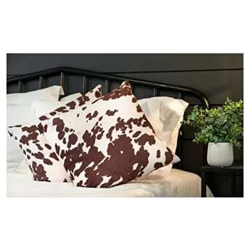 NativeSkins Cow Print Throw Pillow (Set of Two) - Faux Cowhide Pillow Cover (18 x 18in) Decorative Farmhouse Western Accent, Cow Print Pillow Covers