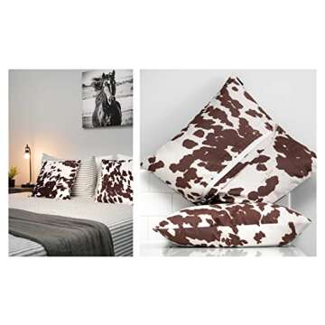 NativeSkins Cow Print Throw Pillow (Set of Two) - Faux Cowhide Pillow Cover (18 x 18in) Decorative Farmhouse Western Accent, Cow Print Pillow Covers