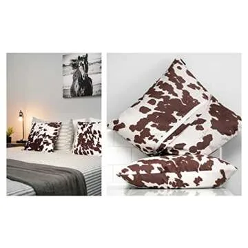 NativeSkins Cow Print Throw Pillow (Set of Two) - Faux Cowhide Pillow Cover (18 x 18in) Decorative Farmhouse Western Accent, Cow Print Pillow Covers