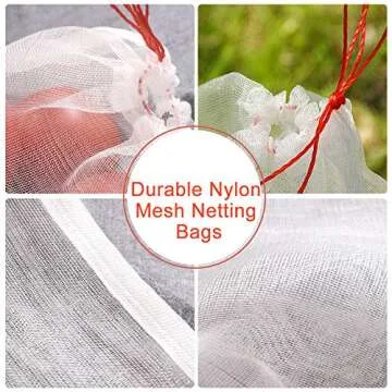 QOONESTL 50 Pack Fruit Protection Bags, 8"x12" Garden Netting Bags Fruit Tree Bags Reusable Nylon Mesh Barrier Bag with Drawstrings for Fruits