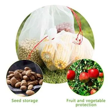 QOONESTL 50 Pack Fruit Protection Bags, 8"x12" Garden Netting Bags Fruit Tree Bags Reusable Nylon Mesh Barrier Bag with Drawstrings for Fruits