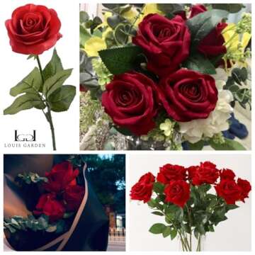 LG LOUIS GARDEN Red Rose Artificial Flowers, Beauty and The Beast Rose Kit, Single Red Rose for Moth...