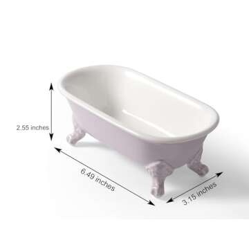 NEWHENGS 6.5" Ceramic Mini Decorative Clawfoot Bathtub Soap Dish, Kitchen Sponge Holder and Shower T...