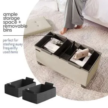 Stylish STORAGEBUD Ottoman with Storage Bins - 30-in