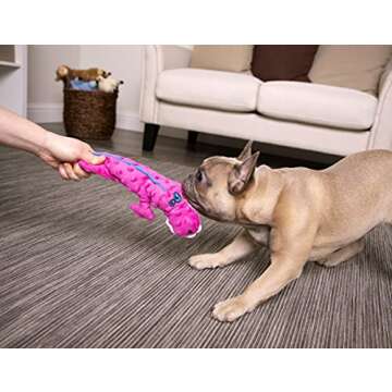 goDog Gators Squeaky Plush Dog Toy, Chew Guard Technology - Pink, Small