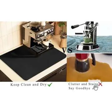 Coffee Mat for Countertops ,Coffee Bar Accessories Fit Under Coffee Maker Espresso Machine, Absorbent Hide Stain Rubber Mat for Countertop ,Dish Drying Mat for Kitchen Counter (Black, 12"x19")