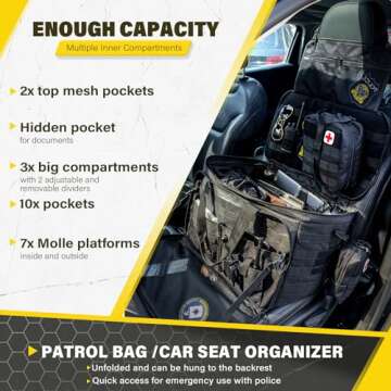 Golkcurx Patrol Bag Law Enforcement, Police Gear Bag, Car Organizer for Vehicle Passenger Seat with MOLLE System and Cup Holders