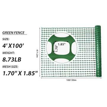 PotatoLife Plastic Mesh Fence Safety Fence, 4'x100' Roll with 100 Zip Ties, Resuable Temporary Netting for Garden Fencing, Construction, Snow Fencing, Animal Barrier, Poultry, Deer, Patio, Green