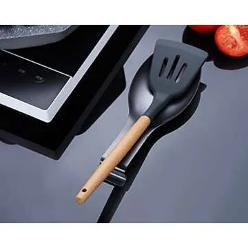 Matte Black Spoon Rest, Stainless Steel Spoon Holder for Stove Top, kitchen utensils Holder for Ladles, Tongs, Spatula, Stove Spoon Holder, Pot Lid Holder, Dishwasher Safe (1PC-9.5 Inch)