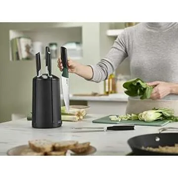 Joseph Joseph Elevate Knives 5-piece Carousel Set, Japanese Stainless Steel Knife Block - Editions - Sage Green and Black