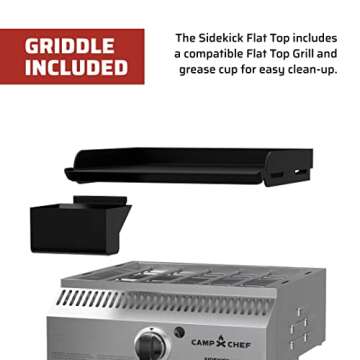 Camp Chef Sidekick Grill Accessory, Flat Top Griddle included, 14" cooking system compatible, Stainless/Black