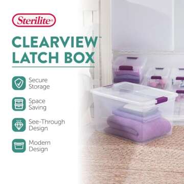Sterilite 6-Pack ClearView Latch Box, Stackable Storage Organizer Bins for Home, 66 Quart