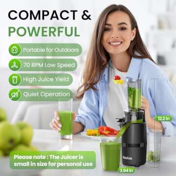 Cold Press Juicer, INOVIVA Masticating Juicer Machines Compact, Slow Juicer with 70 RPM Low Speed, J...