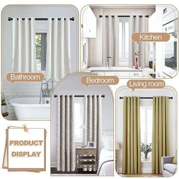 OLV Black Curtain Rods for Window 48-84 inch, Adjustable Single Window Rods With End Cap Design Finials,1 inch Diameter,Matte Black,Set of 2