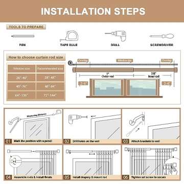 OLV Black Curtain Rods for Window 48-84 inch, Adjustable Single Window Rods With End Cap Design Finials,1 inch Diameter,Matte Black,Set of 2