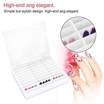 Fake Nail Organizer,Nail Storage Box, Display Box Nail Art Decoration Container Empty Nail Tips Storage Box Fake Nail Display Case(White)