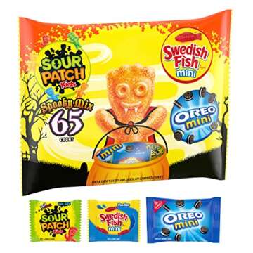 SOUR PATCH KIDS, OREO Mini Chocolate Sandwich Cookies & SWEDISH FISH Mini Halloween Candy Variety Pa...