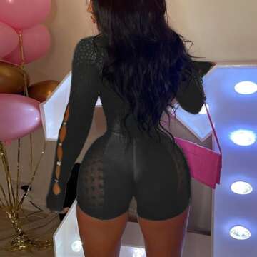 SUZONANA Bodycon Jumpsuit For Women See Through Jumpsuit Sexy Pearl Buckle Sheer Jumpsuit Sleeveless Poster Girl Jumpsuit Clubwear