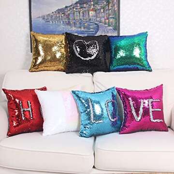 JYFLZQ Sublimation Blanks Sequin Pillow Covers 2pcs 16''x16'' Silver Reversible Flip Sequin Cushion Pillow Cases Glitter Decorative Pillowcases, Personalized Gift for Friend Family