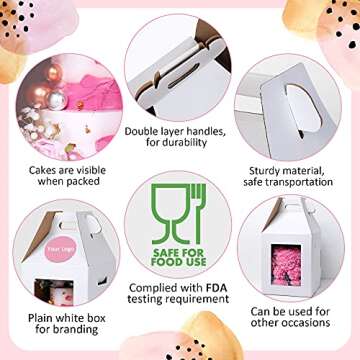 Cake Boxes with Window, Tall Cake Box | 10pcs 10x10x12 inch Cake Box, Cake Boxes 10 inch, 10 inch Cake Box, 10x10 Cake Box | Tall Cake Boxes for Tier Cakes, Tiered Cake Box, 2 Tier Cake Box, Cake Box Tall, Bakery Box, Bakery Take Out Containers