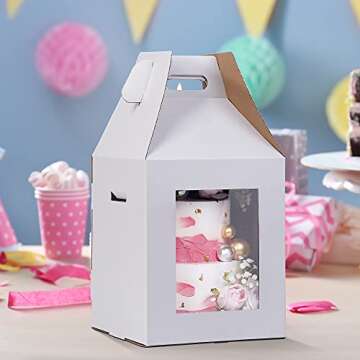 Cake Boxes with Window, Tall Cake Box | 10pcs 10x10x12 inch Cake Box, Cake Boxes 10 inch, 10 inch Cake Box, 10x10 Cake Box | Tall Cake Boxes for Tier Cakes, Tiered Cake Box, 2 Tier Cake Box, Cake Box Tall, Bakery Box, Bakery Take Out Containers