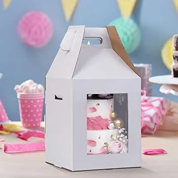 Cake Boxes with Window, Tall Cake Box | 10pcs 10x10x12 inch Cake Box, Cake Boxes 10 inch, 10 inch Cake Box, 10x10 Cake Box | Tall Cake Boxes for Tier Cakes, Tiered Cake Box, 2 Tier Cake Box, Cake Box Tall, Bakery Box, Bakery Take Out Containers
