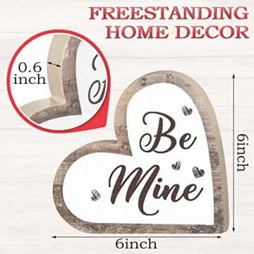 Valentine's Day Wooden Table Sign Rustic Wood Love Sign Heart Shape Be Mine Decor Romantic Table Cen...