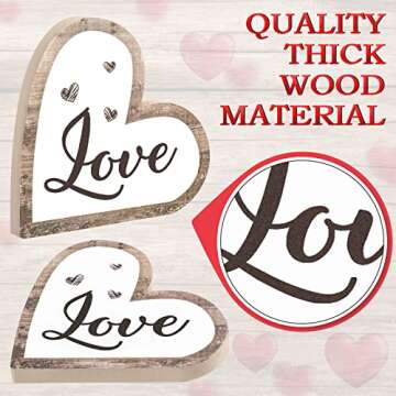 Valentine's Day Wooden Table Sign Rustic Wood Love Sign Heart Shape Be Mine Decor Romantic Table Centerpiece Decorative Wedding Table Decoration for Home Anniversary Party (Classic Style)